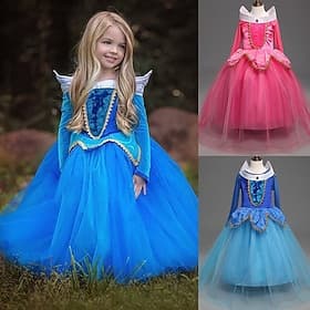 Cinderella Dress Flower Girl Dress Girls' Movie Cosplay A-Line Slip Rosy Pink Blue Dress Christmas Masquerade World Book Day Costumes
