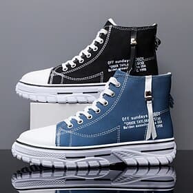 Men's Blue High-Top Canvas Sneakers with White Sole and Lace-Up Design, Casual Athletic Shoes for Streetwear and Daily Wear