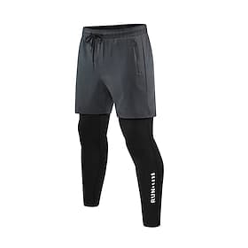 Herren Kompressionshose Laufhose Lang  Kurz Laufhose Lang Tights Running Kordelzug 2 in 1 Reißverschlusstasche Basisschicht Sportlich Athleisure Sommer Frühlin