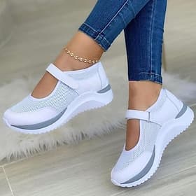 Atmungsaktive Mary-Jane-Sneaker aus Mesh für Damen mit Klettverschluss – leichte Freizeit-Wanderschuhe