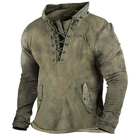 Men's Sweatshirt Pullover Tactical Black Yellow Navy Blue Green Dark Gray Standing Collar Solid Color Lace up Going out Polyester Vintage Streetwear Casual Win