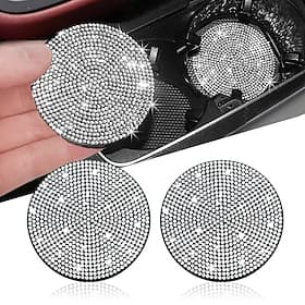 2pcs Bling Car Cup Holder Coaster 2.75 inch Anti-Slip Shockproof Universal Fashion Vehicle Car Coasters Insert Bling Rhinestone Auto Automotive Interior Access