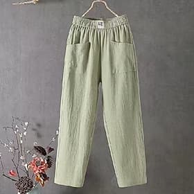 Women's 100% Cotton Normal Chinos Summer Pants Baggy Pants Solid Comfort Ankle-Length Mid Waist Side Pockets Elastic Waist Baggy Comfort Micro-elastic Casual D
