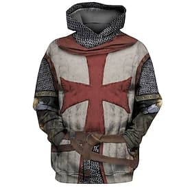 Men's Knights Templar Graphic Prints Cross Hoodie Hoodies Sweatshirt Streetwear Designer Casual Big and Tall Long Sleeve Hooded Daily Sports Brown Print Spring