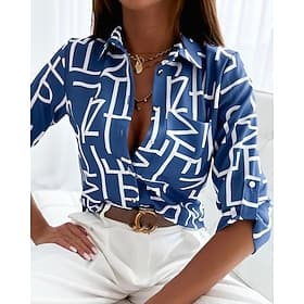Women's Shirt Blouse Streetwear Daily Casual Letter Buttons Pocket Print Long Sleeve Regular Tops Shirt Collar Work Black White Pink Red Blue Fall  Winter