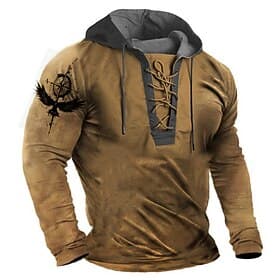 Men's Graphic Prints Hoodie Hoodies Sweatshirt Streetwear Designer Casual Big and Tall Long Sleeve Hooded Casual Daily Streetwear Sports Brown Lace up Print Sp