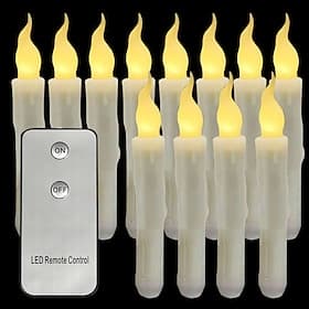 6/12PCS Flameless Candles  LED Candles Lights 6.5in 16.5CM White Flameless LED Taper Candles Battery Operated Hanging Taper Candles Candlesicks for Party Churc