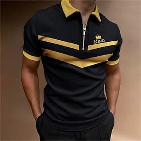 Men's Striped Zip Polo Shirts Golf Shirt Short Sleeve Polo Shirts Collared Shirts Business Casual WorkWear Formal Wear Festival Wear 3D Print Quarter Zip Polo thumbnail 2