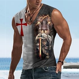 Unisex-Kreuzritter Löwen Templer Kreuz Gothic Horror Grafikdrucks Cross Tanktop Ärmelloses T-Shirt für Männer Ärmelloses T-Shirt 3D-Druck V-Ausschnitt Shirt Ba