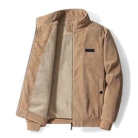 Men's Winter Jacket Corduroy Jacket Winter Coat Sherpa jacket Dailywear Casual Daily Thermal Warm Windproof Embroidered Fall Winter Solid Color Chic  Modern Ca