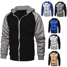 Herren Reißverschluss Kapuzensweatshirts Sweatjacke Pullover Kapuzensweatshirt Oberbekleidung Schwarz Königsblau Blau Khaki Hellgrau Mit Kapuze Einfarbig Arbei