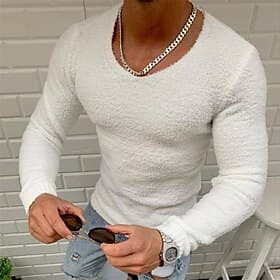 Men's Sweater Pullover Sweater Jumper Ribbed Knit Cropped Knitted Solid Color Crew Neck Stylish Basic Outdoor Daily Clothing Apparel Fall Winter Black White M