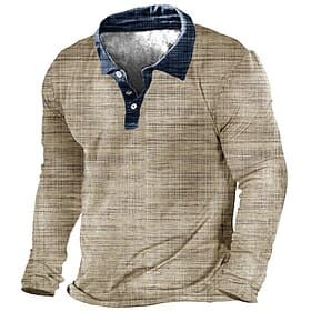Men's Tribal Polo Shirts Golf Shirt Long Sleeve Polo Shirts Collared Shirts Vintage Casual Vacation Wear Festival Wear Party Outfits 3D Print Buttons Purple