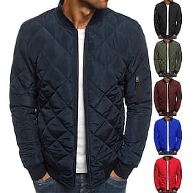 Men's Bomber Quilted Jacket Diamond Padded Jacket Winter Outdoor Chunky Varsity Flight Windproof Warm Trench Coat Top Quilted Seams Cotton Outwear Overcoat Ful thumbnail 2