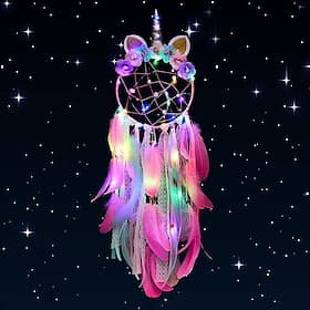 Einhorn-Traumfänger mit buntem LED-Licht für Mädchen, Jungen, Schlafzimmer, Wanddekoration, hängende Verzierung, Festivalgeschenk (rosa)