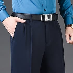 Men's Trousers Dress Pants Slacks Pleated Pants Pocket Pleats Straight Leg Plain Soft No-Iron Business Office Wedding Chic  Modern Classic Azure BlackGrey High