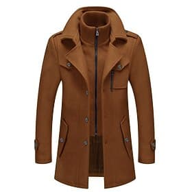 Men's Winter Coat Wool Coat Overcoat Business Casual Spring Winter Autumn Wool Windproof Warm Outerwear Clothing Apparel Active Chic  Modern Solid Colored Roll