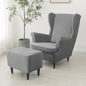 Wing Chair Cover Set Burgundy Stretch Wingback Chair Slipcover and Ottoman Cover, Velvet Wing Back Chair Cover Machine Washable Armchair Chair Cover for Strand