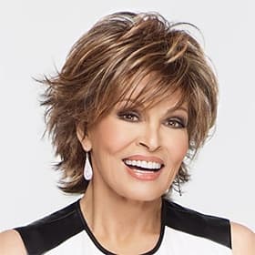Dark Brown Mixed Blonde Wig Brown with Highlights Pixie Cut Wigs for White Women with Bangs Short Wavy Synthetic Wig Natural Real Hair ChristmasPartyWigs thumbnail 2