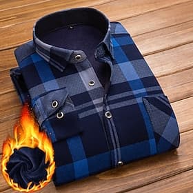 Men's Dress Shirt Plaid Shirt Collared Shirt Button Up Shirt Flannel Jacket Tartan Wedding Outdoor Red Blue Blue-White Coffee Long Sleeve Turndown Fall Winter