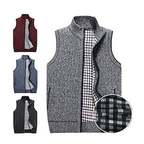 Voor heren Trui vest Vest Trui Trui met rits Fleecetrui breien Effen Kleur Klassiek Tijdloos Kleding Winter Meerblauw Wijn S M L