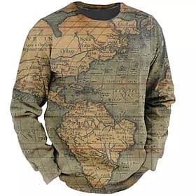 Men's Nautical Map Graphic Prints Sweatshirt Pullover Long Sleeve Sweatshirt Crew Neck Streetwear Designer Basic 3D Print Daily Sports Holiday Print Spring   F