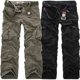 Men's Cargo Pants Cargo Trousers Trousers Parachute Pants Multi Pocket Solid Color Full Length Work Going out Cotton Fashion Streetwear Grass Army Green Earthy