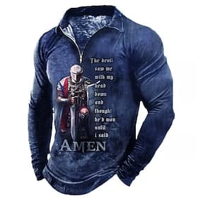 Men's Knights Templar Zip Polo Shirts Golf Shirt Long Sleeve Polo Shirts Collared Shirts Vintage Casual Vacation Wear Festival Wear Party Outfits 3D Print Quar