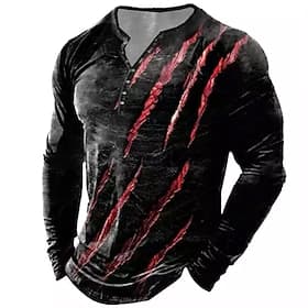 Men's Graphic Paw T Shirt Henley Shirt Tee Long Sleeve 3D Print Designer Basic Classic Daily Outdoor Sports Spring   Fall Blue Red Purple Green Gray Henley Hen
