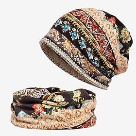 Men's Beanie Hat and Scarf Set Wine Red Black Acrylic Fibers Knitted Two Ways To Use Sports  Outdoors Casual Outdoor Home Daily Flower / Plants Elastic Casual