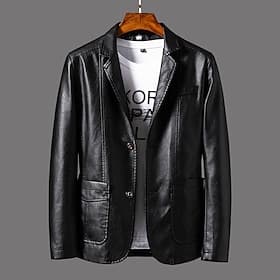 Homme Simili Cuir Bureau et carrière Usage quotidien Chaud Poche Bouton bas Printemps Automne Couleur unie / unie mode Guêtres Col rabattu faux cuir Jaune fon
