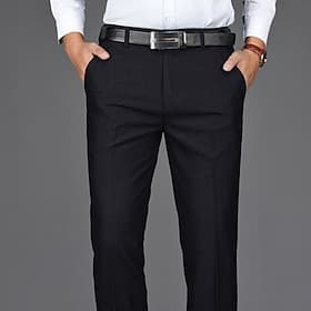 Men's Dress Pants Trousers Chinos Pocket Plain Comfort Breathable Wedding Office Business Chic  Modern Classic Black Deep Blue High Waist Micro-elastic