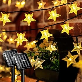 Solar Star String Lights 2 Pack 12m 50LEDs Star 8 Lighting Modes Fairy Lights Waterproof Solar Led String Lights Playhouse Lawn Patio Landscape Decor Lights fo