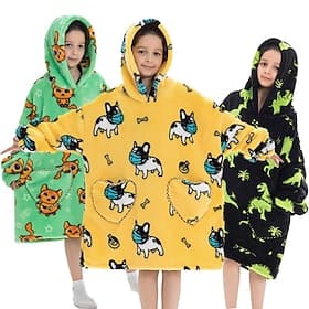 Carnival Character Oversized Hoodie Blanket Wearable Blanket With Pocket Shark Cat Dinosaur Onesie Pajamas Kigurumi Pajamas For Kid's Adults' Men and Women Boy