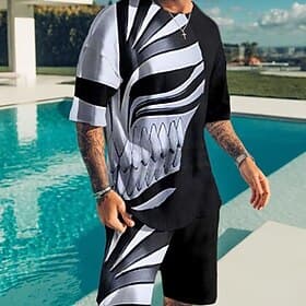 Men's Graphic Prints Technology 2pcs Tees sets Matching Sets Short Sleeve Short Pants Crew Neck Basic Classic Comfortable Outdoor Street Daily 3D Print Summer