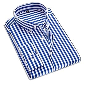 Men's Dress Shirt Button Down Shirt Non Iron Shirt Collared Shirt Striped Daily Work Navy Blue Light Blue Long Sleeve Collar Spring  Summer Clothing Apparel