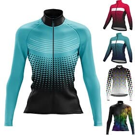 Women's Cycling Jersey Polka Dot Long Sleeve Bike Jersey Top with 3 Rear Pockets Mountain Bike MTB Road Bike Cycling Quick Dry Reflective Strips Back Pocket Mo