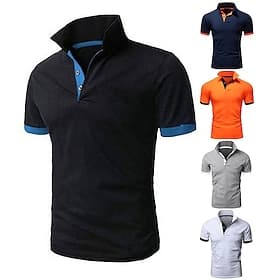 Men's Polo Shirts Golf Shirt Casual Daily Polo Collar Classic Short Sleeve Basic Classic Solid Color Button Front Button-Down Summer Regular Fit Blue Apple Gre