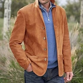Men's Jacket Blazer Windproof Warm Street Daily Holiday Single Breasted Turndown Streetwear Casual Smart Casual Jacket Outerwear Solid Color Pocket Retro Brown