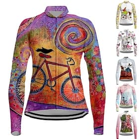 Women's Cycling Jersey Dog Funny Long Sleeve Bike Jersey Top with 3 Rear Pockets Mountain Bike MTB Road Bike Cycling Quick Dry Reflective Strips Back Pocket Mo