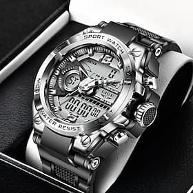 LIGE Men Digital Watch Chronograph Military Sports Waterproof Dual Display Calendar Chronograph Waterproof Silicone Strap Watch
