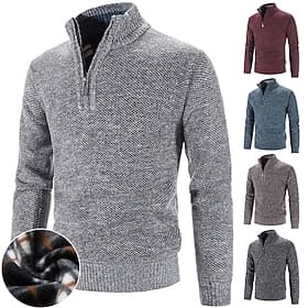 Herren Kleid Pullover Pullover Fleece Pullover Gerippt Stricken Normale Oberteile Gestrickt Einfarbig Stehkragen warm halten Moderne zeitgenössische Arbeit All
