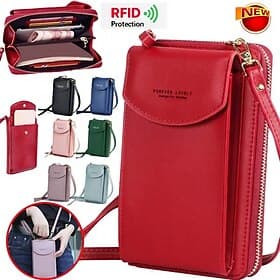 Women's PU Leather Crossbody Bags Large Capacity Zipper Purse Clutch Phone Wallet Shoulder Bag