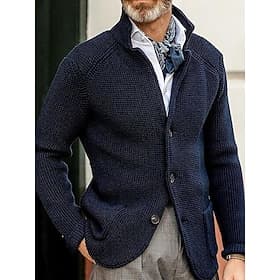 homme pull cardigan pull veste blazer tricot gaufré col montant court tricoté couleur unie manches longues basique élégant extérieur quotidien vêtements vêteme