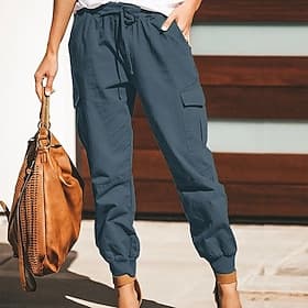 Women's Cargo Pants Pants Trousers Baggy Pants Cuffed Cargo Drawstring Baggy Multiple Pockets Plain Comfort Full Length Casual Weekend Fashion Black Green Mid