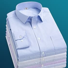 Men's Dress Shirt Stripes and Plaid Wedding Going out Light Pink Black-White Sea Blue White Long Sleeve Turndown Spring   Fall Clothing Apparel