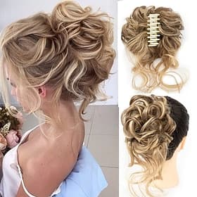 Postiche en chignon désordonné pour femme pince à cheveux en griffe chignon synthétique super long ébouriffé extensions de chignon cheveux ondulés postiches bo
