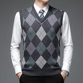 Men's Sweater Sweater Vest Mens Dress Sweaters Pullover Ribbed Knit Knitted Color Block V Neck Modern Contemporary Leisure Work Daily Wear Clothing Apparel Sle