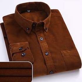 Men's Shirt Dress Shirt Button Down Shirt Corduroy Shirt Plain Wedding Going out Blue Black Red Light Brown Long Sleeve Turndown Spring   Fall Clothing Apparel