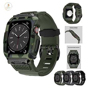 Military Protective Compatible with Apple Watch band Adjustable Breathable Silicone Strap Replacement Wristband for Series SE / 6/5/4 44mm Series 8/7 45mm Seri